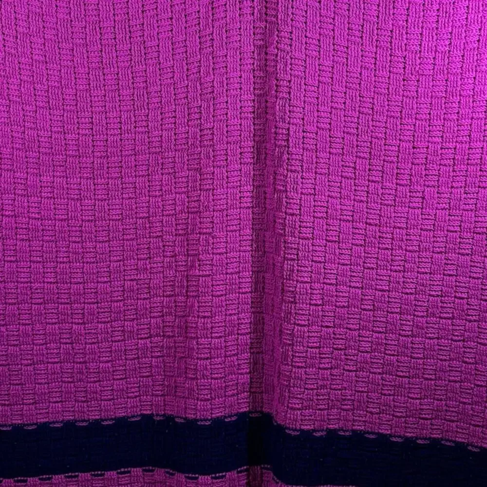Handmade Crochet Blanket Throw Purple & Navy Blue Basketweave Large Size 54x74